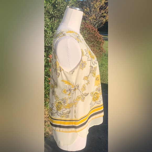 Rose + Olive Floral Sleeveless Top, Shell, Yellow, Black, Layered, Lagenlook, - Picture 3 of 4